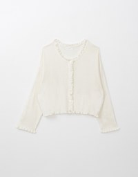 Long Sleeve Lace Trim Button Knit Top