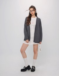 Loose Fit Solid Color Open Front Cardigan