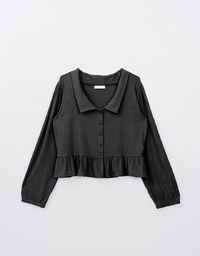 Solid Ruffle Hem Ribbed Knit Blouse