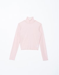 Turtleneck Sheer Ruffle Trim Top