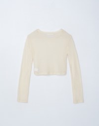 Sheer Knit Cropped Long Sleeve Top