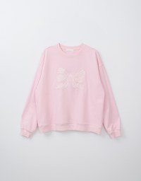 Lace Bow Embroidered Cotton Sweatshirt