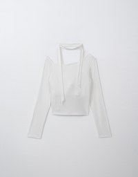 Solid Color Asymmetric Shoulder Top (With Removable Paddings and Scarf)