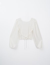 Elegant Square Neck Pearl Button Tie Back Top