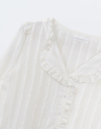 Collared Sheer Striped Ruffle Blouse