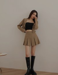 Wide Waist Pleated Suit Skirt