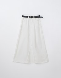 Frayed A Line Jeans Denim Maxi Skirt (Includes Belt)