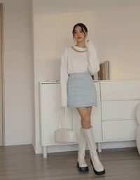 High Waist Plain Ruffled Hem A Line Mini Skirt