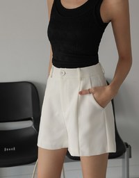 Textured Single Button Twill Shorts