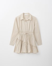 Asymmetric Ruffle Décor Layered Mini Blouse Dress ( Adjusttable Waistline With Draw Strings)