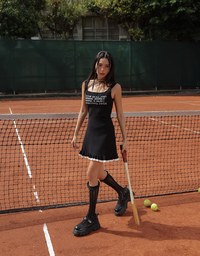 Knitted Tennis Style Mini Dress with Letter Quotes On