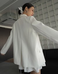 Pearl Bow Embellished Blazer Jacket (With Shoulder Pads)