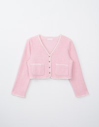 French Trim Heart Button Fluffy Jacket