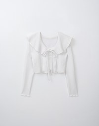 Ruffled Doll Collar Knit Waffle Texture Set Wear With Cardigan And Camisole Top