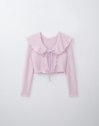 Ruffled Doll Collar Knit Waffle Texture Set Wear With Cardigan And Camisole Top