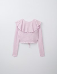 Ruffled Doll Collar Knit Waffle Texture Set Wear With Cardigan And Camisole Top