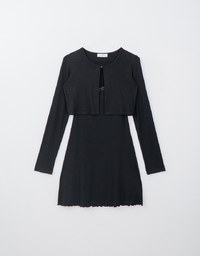 Ruffled Hem Mini Dress with Long Sleeve Cardigans Set Wear