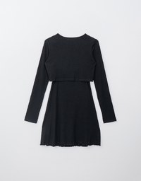 Ruffled Hem Mini Dress with Long Sleeve Cardigans Set Wear