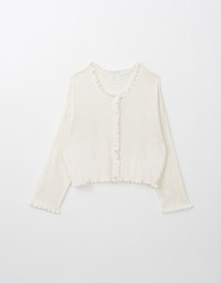 Long Sleeve Lace Trim Button Knit Top