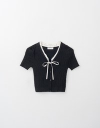 Lace Trim Knit Top With Ribbon Bow