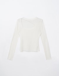 Long Sleeve Ribbed Knit Cut Out Top