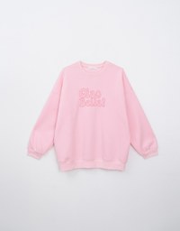 Oversized Letter Print Round Neck Fleece Lined Sweatshirt