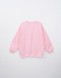 Oversized Letter Print Round Neck Fleece Lined Sweatshirt