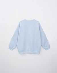 Oversized Letter Print Round Neck Fleece Lined Sweatshirt