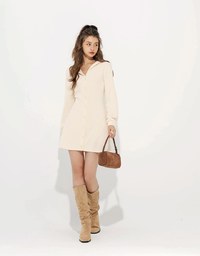 Lightweight Fleece Hooded Mini Dress with Button Closure