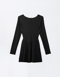 Long Sleeve A Line Pleated Knitted Mini Dress