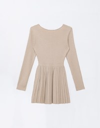 Long Sleeve A Line Pleated Knitted Mini Dress