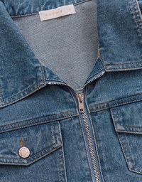 Vintage Zip-Up Denim Jeans Blazer Jacket (With Shoulder Padded)