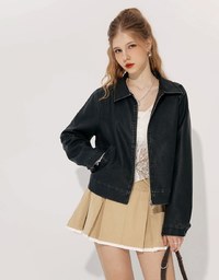 Vintage Distressed Faux Leather Zip Jacket