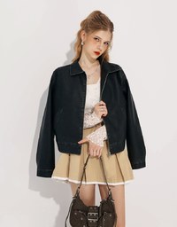 Vintage Distressed Faux Leather Zip Jacket