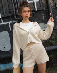 Big Collar Zippered Knit Jacket