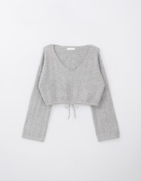 V Neck Drawstring Knit Top