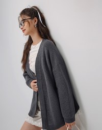 Loose Fit Solid Color Open Front Cardigan