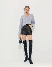 Long Sleeve Fluffy Mohair Ribbed Cropped Top