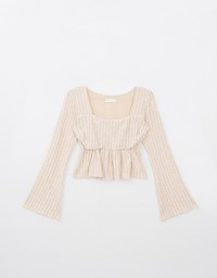 Square Neck Ruffle Flared Knit Top