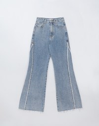 Vintage Fringe Distressed Jeans Denim High Waisted Wide Pants Culottes