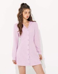 Lightweight Fleece Hooded Mini Dress with Button Closure