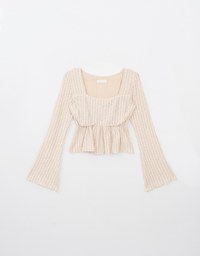 Square Neck Ruffle Flared Knit Top