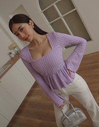 Square Neck Ruffle Flared Knit Top