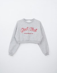 Fleece Lined Cropped Sweater With Letter Print Embroidered