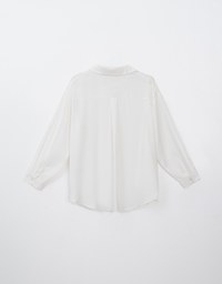 Basic Long Sleeve Button Up Straight Blouse With Air Space Logo Embroidered