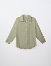 Basic Long Sleeve Button Up Straight Blouse With Air Space Logo Embroidered