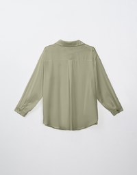 Basic Long Sleeve Button Up Straight Blouse With Air Space Logo Embroidered