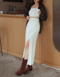 Frayed Slit Knit Maxi Skirt