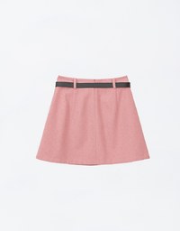 Basic Solid Color Woolen Mini Skirt (with Belt)