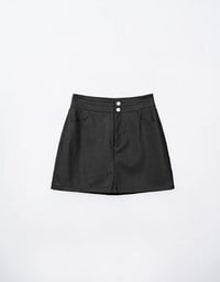 Front Button High Waist Faux Leather Mini Skirt